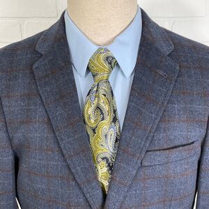 James Tattersall‎ London Blazer Men 40/M Blue Red Windowpane Plaid Wool Jacket
